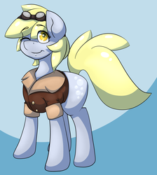 Size: 1820x2028 | Tagged: safe, artist:thebatfang, derpy hooves, pegasus, pony, g4, bomber jacket, female, goggles, looking at you, mare, smiling, solo, wink