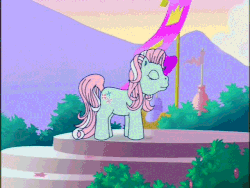 Size: 640x480 | Tagged: safe, screencap, minty, pony, a charming birthday, g3, animated, celebration castle, confused, female, horses doing horse things, solo, stomping, waiting