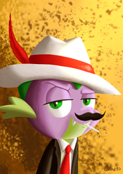 Size: 2480x3508 | Tagged: safe, artist:corina93, spike, g4, clothes, hat, high res, male, moustache, solo, suit