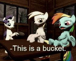 Size: 300x240 | Tagged: safe, artist:gergta, derpy hooves, rainbow dash, rarity, pegasus, pony, g4, 3d, animated, bucket, caption, crossover, derpface, expiration date, female, gif with captions, gmod, mare, team fortress 2, youtube link