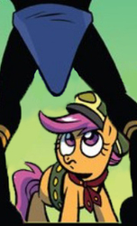 Size: 179x295 | Tagged: safe, edit, idw, scootaloo, jackal, pony, g4, spoiler:comic, spoiler:comic24, 1000 years in photoshop, ancient anugypt, egyptian, faic, female, filly, filly guides, framed by legs, guards, out of context