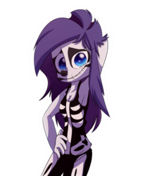 Size: 1048x1252 | Tagged: safe, artist:fj-c, rarity, human, g4, arm behind head, armpits, cleavage, clothes, costume, female, halloween, humanized, simple background, skeleton, skeleton costume, solo, transparent background