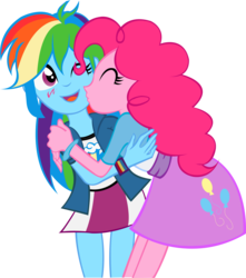 Size: 4413x4990 | Tagged: safe, artist:james li, pinkie pie, rainbow dash, human, equestria girls, g4, absurd resolution, cheek kiss, clothes, duo, female, kissing, lesbian, ship:pinkiedash, shipping, skirt, wristband