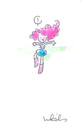 Size: 499x766 | Tagged: safe, artist:katiecandraw, pinkie pie, equestria girls, g4, exclamation point, falling, female, open mouth, smiling, solo, traditional art, watercolor painting