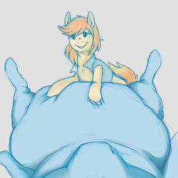 Size: 1000x1000 | Tagged: safe, artist:aristide, braeburn, soarin', earth pony, pegasus, pony, g4, belly, bellyrubs, bhm, big belly, fat, gay, huge belly, lying down, male, male pov, morbidly obese, obese, offscreen character, on back, pov, ship:soarburn, shipping, soarchub