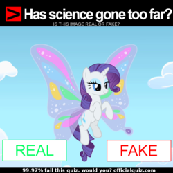 Size: 750x750 | Tagged: safe, edit, edited screencap, screencap, rarity, g4, sonic rainboom (episode), artifact, cropped, female, glimmer wings, has science gone too far?, meme, real or fake, solo
