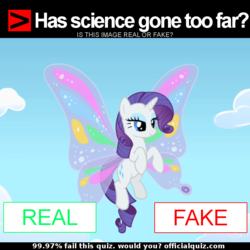 Size: 750x750 | Tagged: safe, edit, edited screencap, screencap, rarity, g4, my little pony: friendship is magic, sonic rainboom (episode), artifact, cropped, female, glimmer wings, has science gone too far?, meme, real or fake, solo