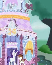 Size: 1024x1280 | Tagged: dead source, safe, artist:lrusu, pipsqueak, rarity, sweetie belle, g4, blushing, carousel boutique, female, male, ship:sweetiesqueak, shipping, straight
