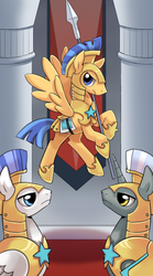 Size: 300x540 | Tagged: safe, artist:bartolomeus_, flash sentry, g4, armor, exploitable meme, flash sentry savior of the universe, meme, royal guard, spear, tarot card, the hierophant, weapon