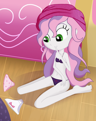 Size: 832x1056 | Tagged: safe, artist:ohohokapi, edit, sweetie belle, human, equestria girls, g4, belly button, bra, heart, heart print underwear, panties, ribbon, solo, underwear, underwear edit