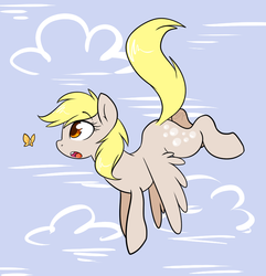 Size: 832x862 | Tagged: safe, artist:saber-panda, derpy hooves, butterfly, pegasus, pony, g4, cute, female, flying, mare, solo