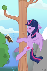 Size: 2000x3000 | Tagged: safe, artist:gnidagovnida, twilight sparkle, alicorn, pony, g4, adorkable, book, crash, crashlight, cute, dork, female, floppy ears, high res, mare, scrunchy face, solo, tree, twilight sparkle (alicorn), wavy mouth