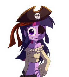 Size: 920x1024 | Tagged: safe, artist:fj-c, twilight sparkle, equestria girls, g4, belly button, eyepatch, female, midriff, pirate, solo