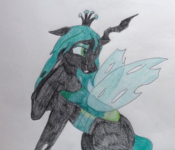 Size: 2048x1750 | Tagged: safe, artist:moonsong18, queen chrysalis, changeling, changeling queen, g4, crown, female, jewelry, regalia, solo, traditional art