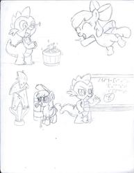 Size: 848x1100 | Tagged: safe, artist:chowdahrogansorah, apple bloom, spike, g4, monochrome, sketch dump, traditional art