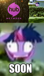 Size: 1004x1720 | Tagged: safe, screencap, twilight sparkle, g4, female, hub logo, hub network, image macro, insanity, meme, solo, soon, the hub, twilight snapple