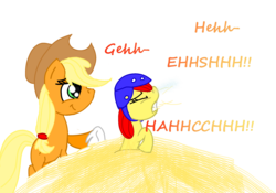 Size: 2550x1782 | Tagged: safe, artist:daisymeadows, apple bloom, applejack, g4, fetish, handkerchief, hay, simple background, sneezing, sneezing fetish, tissue, transparent background