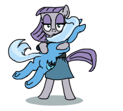 Size: 250x226 | Tagged: safe, artist:foudubulbe, maud pie, trixie, earth pony, pony, comic:damp rocks, g4, adventure in the comments, animated, bipedal, cute, diatrixes, eyes closed, female, gif, gif for breezies, hug, lesbian, maudabetes, picture for breezies, ship:mauxie, shipping, spinning, swinging, you spin me right round