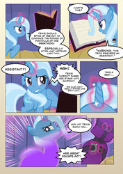 Size: 1024x1448 | Tagged: safe, artist:radiantrealm, trixie, pony, unicorn, g4, bondage, book, comic, female, magic, mare, mummyjacket, self bondage, show accurate, straitjacket, this will end in tears, this will not end well