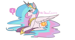 Size: 1024x553 | Tagged: safe, artist:sheepcity, princess celestia, ask dear celestia, g4, banner, female, looking at you, pillow, prone, solo, tumblr