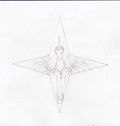 Size: 1586x1656 | Tagged: safe, artist:kepernyos, princess celestia, g4, female, geometry, monochrome, solo, stars, traditional art