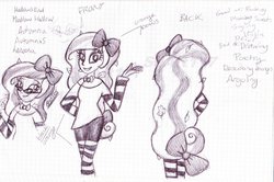 Size: 1096x728 | Tagged: safe, oc, oc only, oc:autumnis, equestria girls, g4, bow, design, glasses, photo, sketch, solo, traditional art