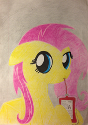 Size: 428x606 | Tagged: safe, artist:caixiang, fluttershy, vampire, g4, blood, female, flutterbat, solo, traditional art