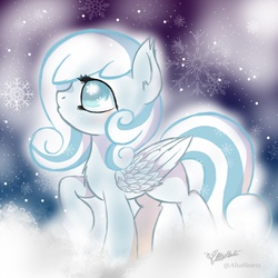 Size: 2025x2025 | Tagged: safe, artist:altohearts, oc, oc only, oc:snowdrop, pegasus, pony, female, filly, high res, raised hoof, snow, snowflake, solo