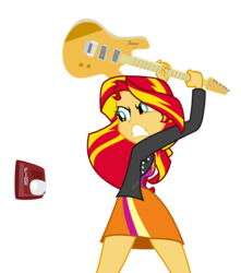 Size: 901x1021 | Tagged: safe, artist:mohawgo, sunset shimmer, equestria girls, g4, electric guitar, female, fire alarm, guitar, jimmy (guitar), musical instrument, simple background, solo, sunset shimmer the siren slayer, transparent background, vector
