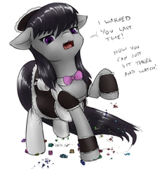 Size: 810x877 | Tagged: safe, artist:alloyrabbit, octavia melody, earth pony, pony, g4, clothes, crushing, destruction, female, maid, solo, stomping, toy