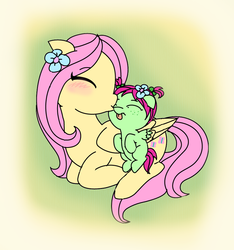 Size: 840x896 | Tagged: safe, artist:purfectprincessgirl, fluttershy, oc, oc:spring melody, g4, female, filly, mother and daughter, offspring, parent:big macintosh, parent:fluttershy, parents:fluttermac