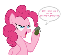 Size: 955x837 | Tagged: safe, artist:kuren247, pinkie pie, g4, female, freeman's mind, grenade, reference, simple background, solo, this will end in explosions, transparent background, vector