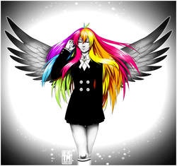 Size: 2250x2112 | Tagged: dead source, safe, artist:nauticalsparrow, rainbow dash, human, g4, female, high res, humanized, solo, winged humanization