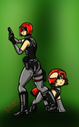 Size: 800x1280 | Tagged: safe, artist:chiimich, anthro, dino crisis, gun, ponified, regina