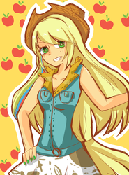 Size: 700x945 | Tagged: safe, artist:zaizai, applejack, human, g4, female, humanized, nail polish, pixiv, solo