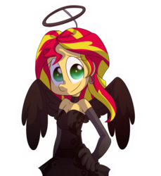 Size: 936x1024 | Tagged: safe, artist:fj-c, sunset shimmer, angel, equestria girls, g4, clothes, costume, cute, fallen angel?, female, halo, humanized, shimmerbetes, solo