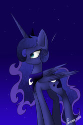 Size: 1024x1536 | Tagged: safe, artist:pxoenix2014, princess luna, alicorn, pony, g4, female, mare, night, profile, signature, sky, solo, stars