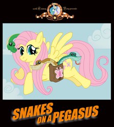 Size: 716x800 | Tagged: safe, artist:bb-shockwave, fluttershy, princess celestia, snake, g4, bag, cloud, crossover, flying, parody, snakes on a plane