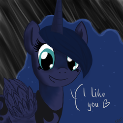 Size: 750x750 | Tagged: safe, artist:krellyan, princess luna, g4, female, heart, looking at you, smiling, solo