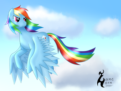 Size: 1000x750 | Tagged: safe, artist:zanclife, rainbow dash, g4, badass, female, flying, simple background, solo