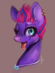 Size: 1050x1400 | Tagged: safe, artist:saoiirse, oc, oc only, piercing, tongue out, wink