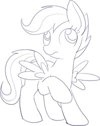 Size: 603x760 | Tagged: safe, artist:mcsadat, scootaloo, pegasus, pony, g4, blank flank, female, filly, foal, monochrome, raised hoof, simple background, solo, spread wings, white background, wings