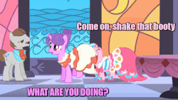 Size: 576x324 | Tagged: safe, edit, edited screencap, screencap, north star, pinkie pie, star gazer, earth pony, pony, g4, the best night ever, animated, butt, clothes, dress, female, gala dress, male, mare, molestation, non-consensual butt fondling, non-consensual nuzzling, personal space invasion, plot, shake your booty, stallion