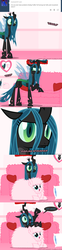 Size: 650x2625 | Tagged: safe, artist:mixermike622, queen chrysalis, oc, oc:fluffle puff, tumblr:ask fluffle puff, g4, ask, comic, giggling, laughing, meme, tumblr, x intensifies