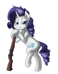 Size: 1042x1326 | Tagged: safe, artist:i am nude, rarity, pony, unicorn, g4, drawthread, female, gun, horn, looking at you, m1 garand, mare, requested art, rifle, simple background, solo, white background