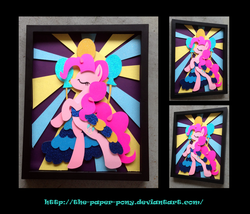 Size: 1325x1132 | Tagged: safe, artist:the-paper-pony, pinkie pie, g4, clothes, craft, dress, eyes closed, female, rearing, shadowbox, solo