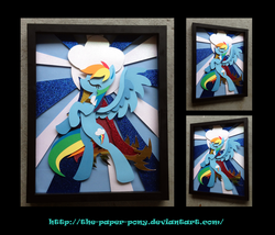 Size: 1325x1132 | Tagged: safe, artist:the-paper-pony, rainbow dash, g4, cape, clothes, craft, eyes closed, female, rearing, shadowbox, solo