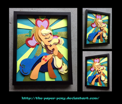 Size: 1325x1132 | Tagged: safe, artist:the-paper-pony, applejack, g4, clothes, craft, dress, eyes closed, female, rearing, shadowbox, solo