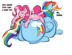 Size: 2072x1567 | Tagged: safe, artist:mad'n evil, pinkie pie, rainbow dash, g4, butt, couple, expansion, fat, featureless crotch, female, flank, grope, impossibly large butt, impossibly large flank, large butt, lesbian, obese, plot, rainblob dash, rainbutt dash, ship:pinkiedash, shipping, size difference, the ass was fat, weight gain
