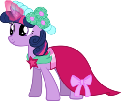 Size: 2839x2359 | Tagged: safe, twilight sparkle, pony, unicorn, a canterlot wedding, g4, official, bridesmaid, bridesmaid dress, castle creator, clothes, dress, female, high res, magic, mare, simple background, smiling, solo, transparent background, unicorn twilight, vector